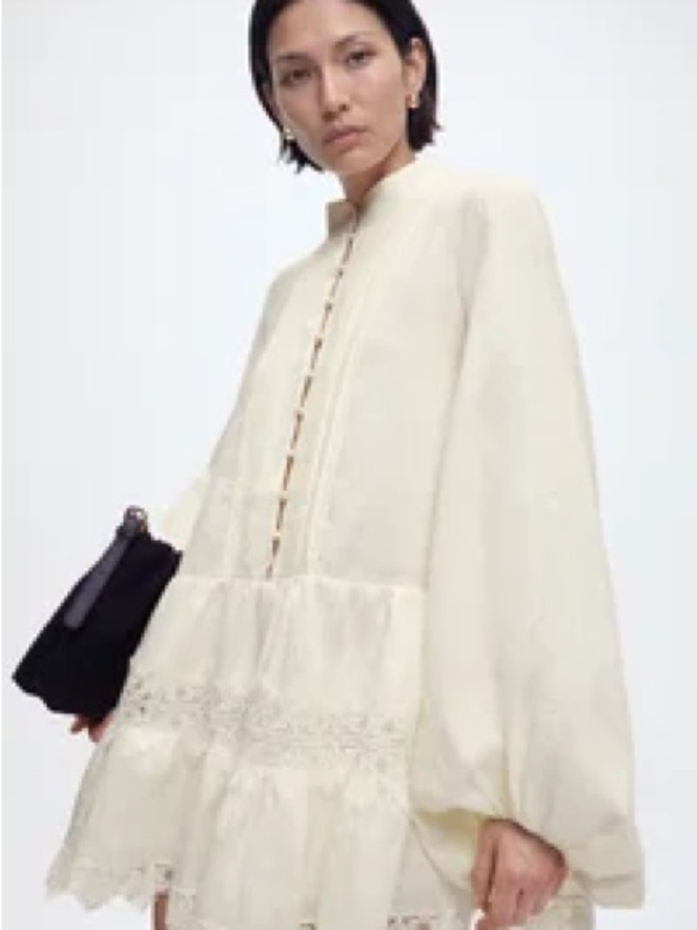 Bardot Cream Lace-Trim Long Sleeve Babydoll Dress